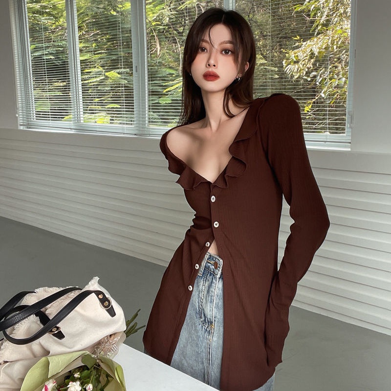 Áo Thun Phối Bèo Phong Cách Retro Thời Trang Mùa Thu Cao Cấp Cho Nữ 2