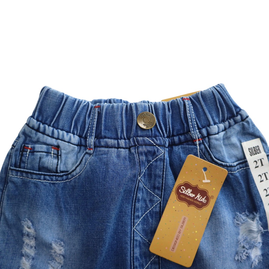 [Mã BMBAU50 giảm 7% đơn 99K] Quần Short Váy Jean Bé Gái Phối Cào Rách SILBER KIDS