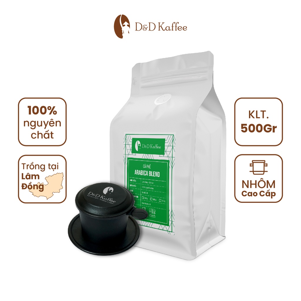 Cà phê Arabica Blend Gói 500gr, Cà phê nguyên chất 100% rang mộc - D&amp;D Kaffee