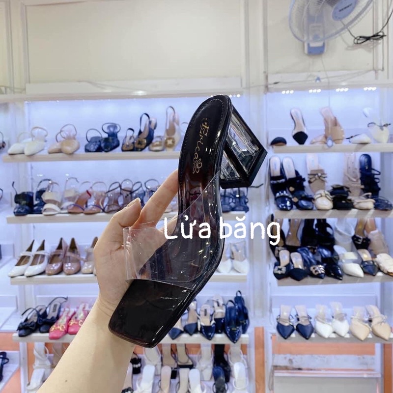 Guốc quai trong gót vuông viền màu mới - E60