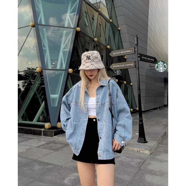 Áo khoác bò trơn fom rộng dáng unisex hàng chuẩn L1