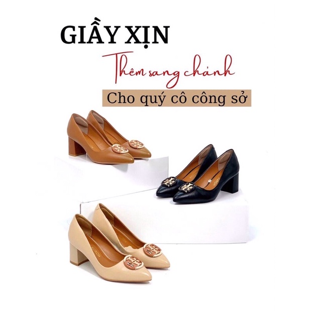 Giầy Cao Gót Nữ Da Thật Gót Trụ 6CM VNXK