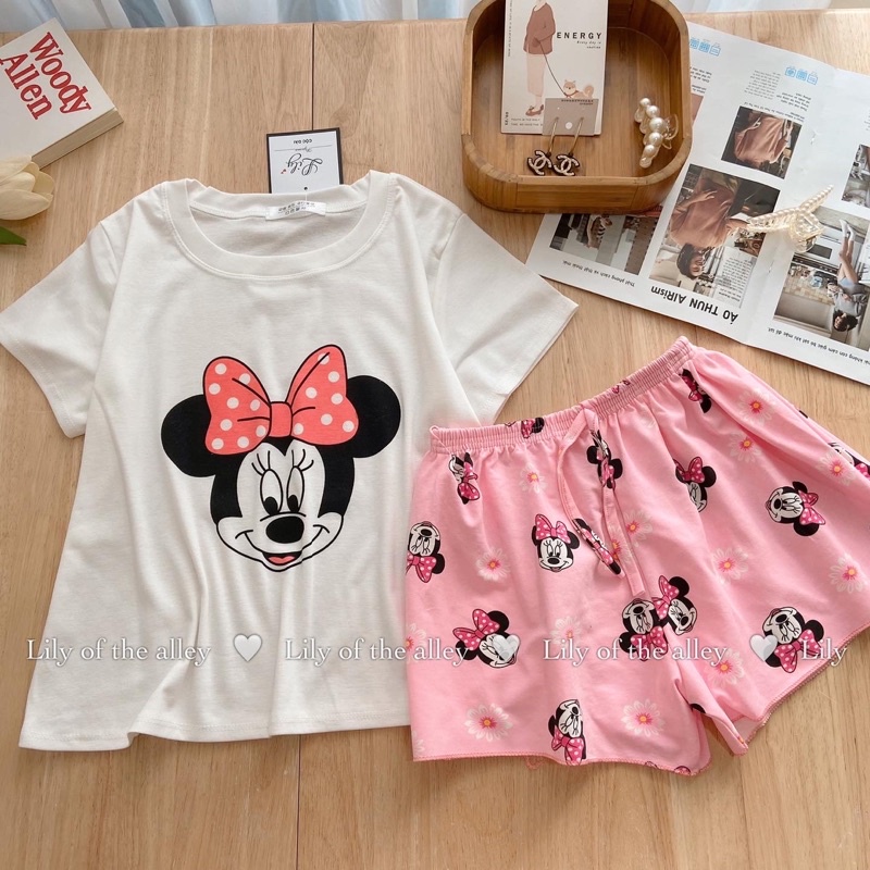 Set bộ ngủ cộc tay cotton in hoạt hình