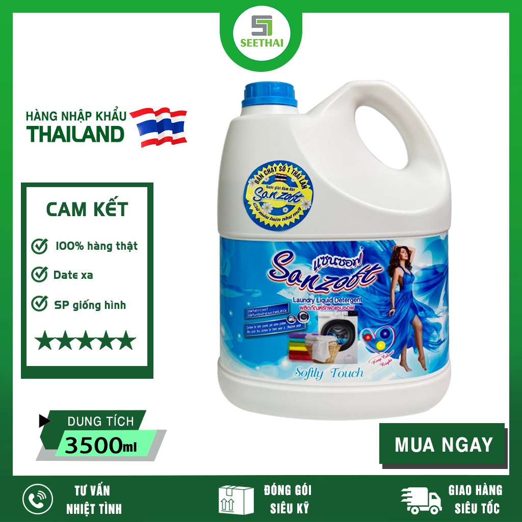 Nước giặt xả đậm đặc SANZOFT ngát hương hoa ly tươi mát Thái Lan 3500ml - can trắng xanh - Softy Touch