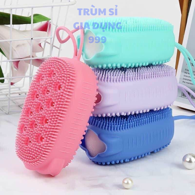 bông tắm silicon hai mặt hình chuột kiễu dáng dễ thương, Bông tắm silicon tạo bọt massage có dây treo