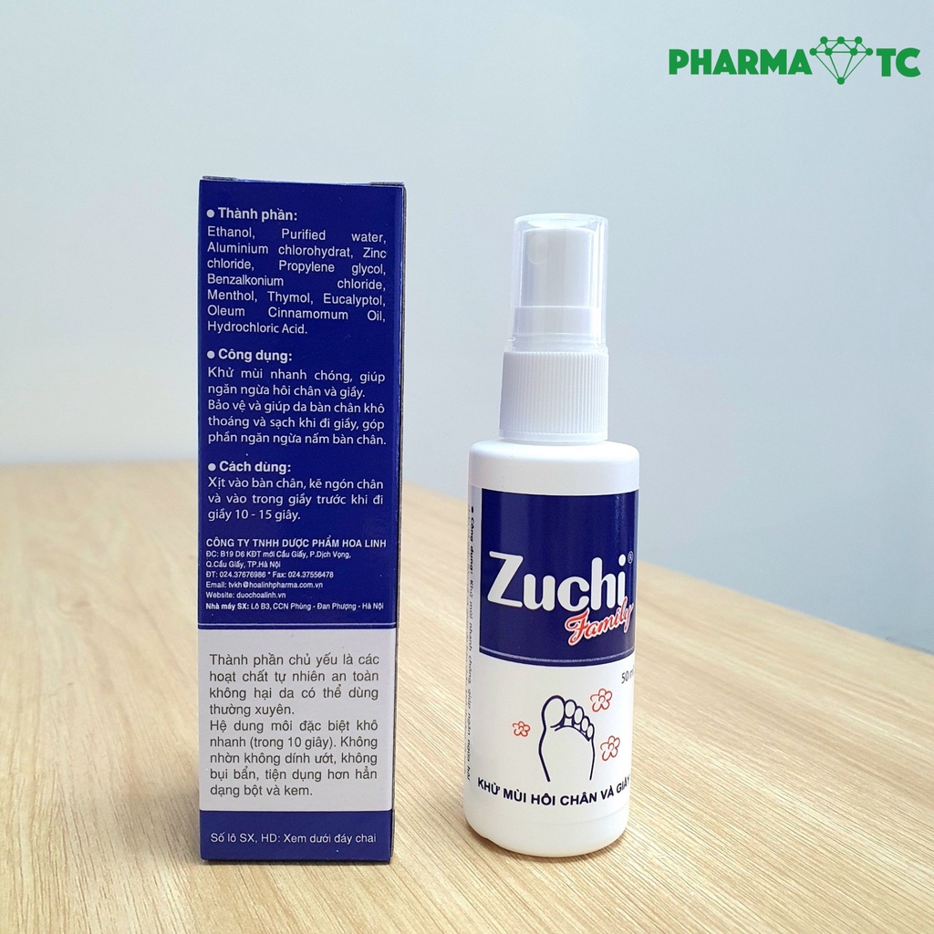 Zuchi Family, Dược phẩm Hoa Linh, xịt giày dép khử mùi hôi chân hôi giày, xịt thơm 50ml - PharmaOTC