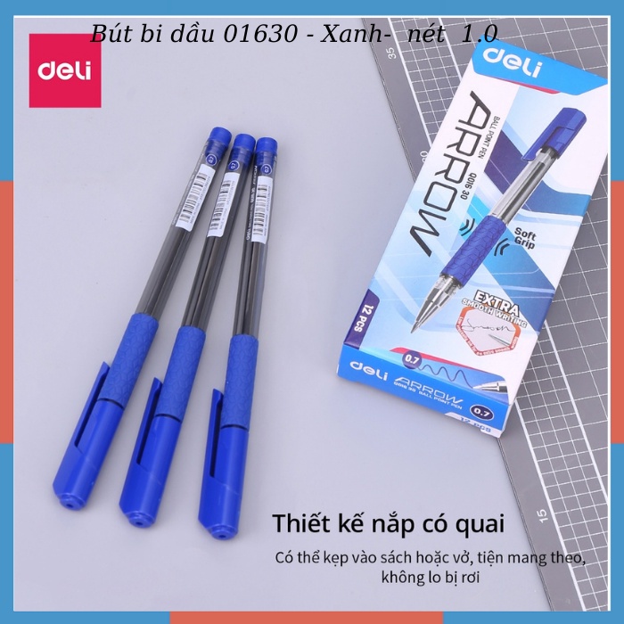 Bút Bi Dầu Deli Ngòi 0.5mm,07mm, 1mm Trơn Tru - Đầu Bấm Tiện Lợi - Mực Xanh/ Đen/ Đỏ mẫu ngẫu nhiên