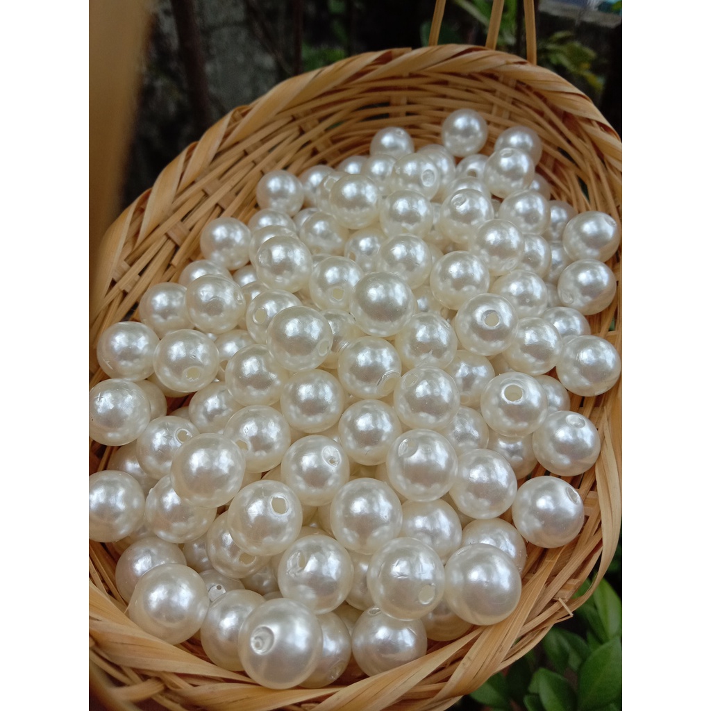 50 hạt nhựa tròn có lỗ xỏ nhân tạo size lớn 12mm phụ kiện làm trang sức