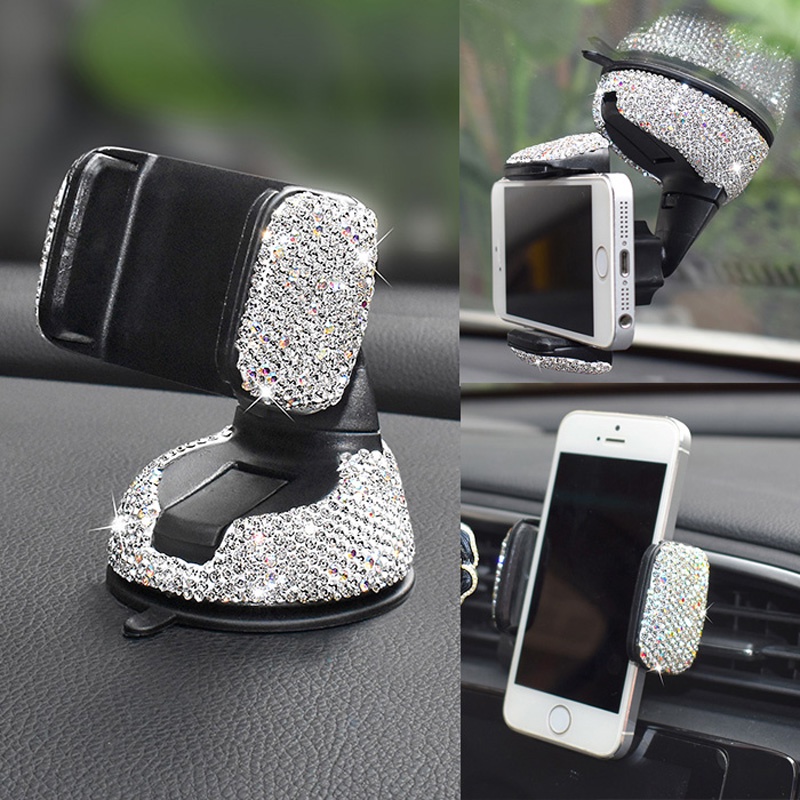 Giá Đỡ Điện Thoại Gắn Lỗ Thông Gió Xe Hơi Đính Đá Pha Lê Xoay 360 Độ Thông Dụng