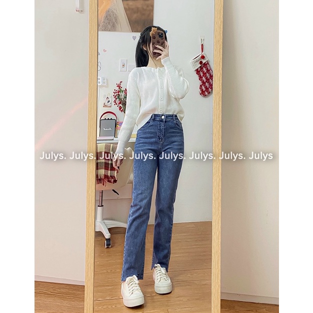 Quần jeans ống đứng khuyết gấu tag Fanegu 2401 (ảnh thật shop chụp kèm video)e