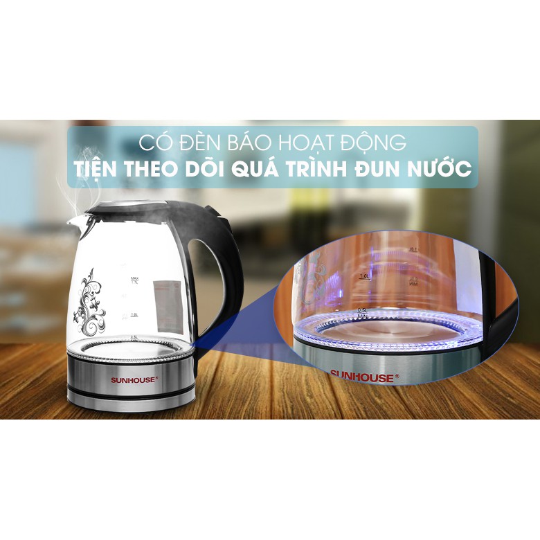 Bình đun siêu tốc thủy tinh Sunhouse 1.7 lít SHD1217