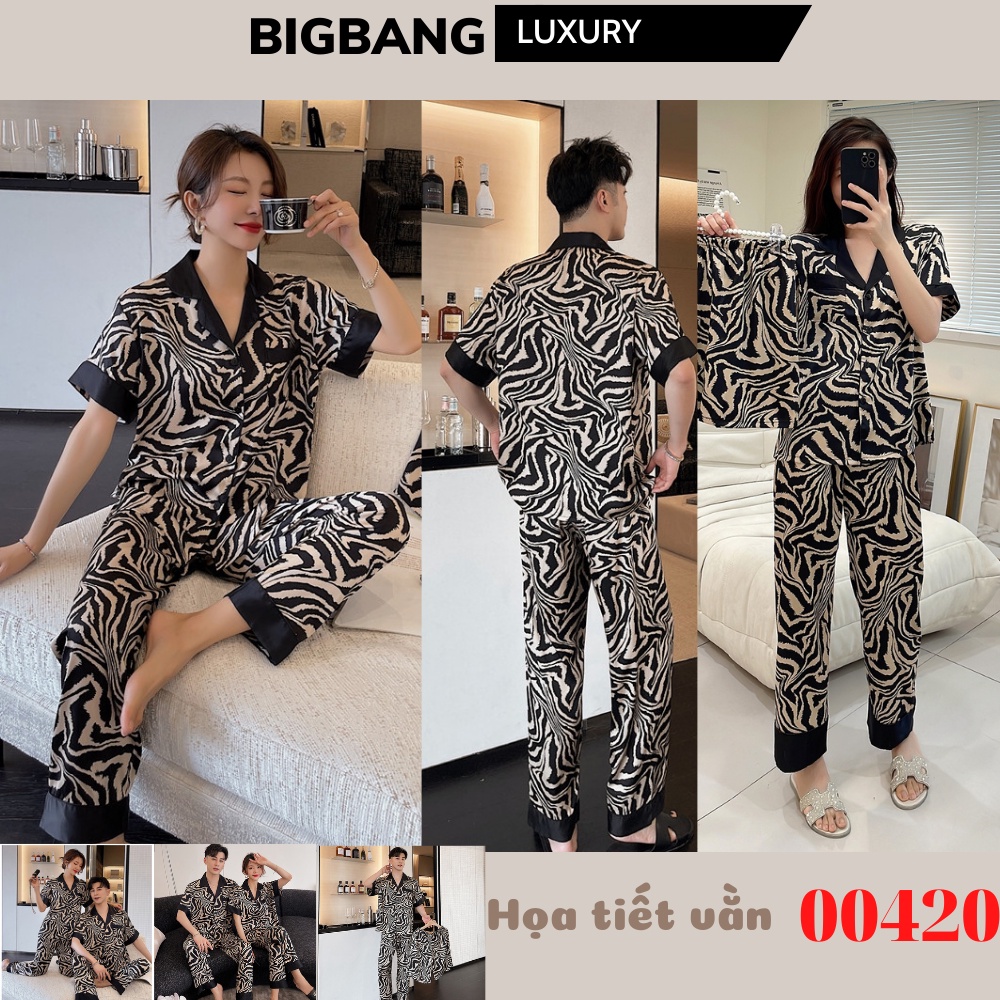 Đồ Bộ Pyjama Áo cộc Quần dài Cao Cấp Bigbang Luxury Dành Cho Nam Và Nữ Chất Lụa Siêu Mát Đồ Ngủ Đôi Lụa Cao Cấp