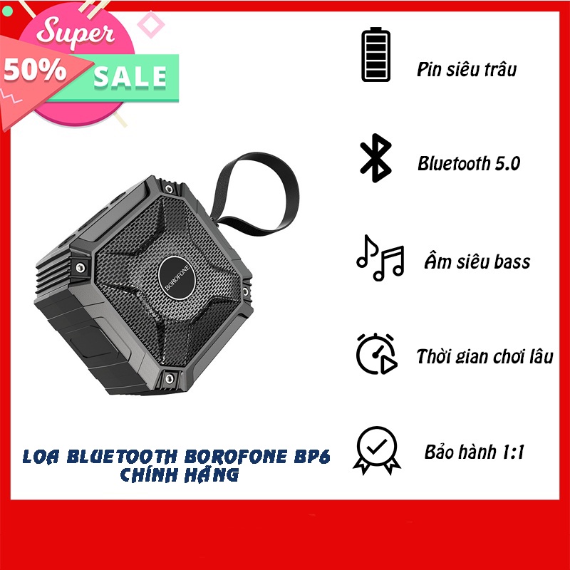 Loa bluetooth Borofone BP6 phong cách thể thao có móc treo chính hãng, âm thanh siêu hay