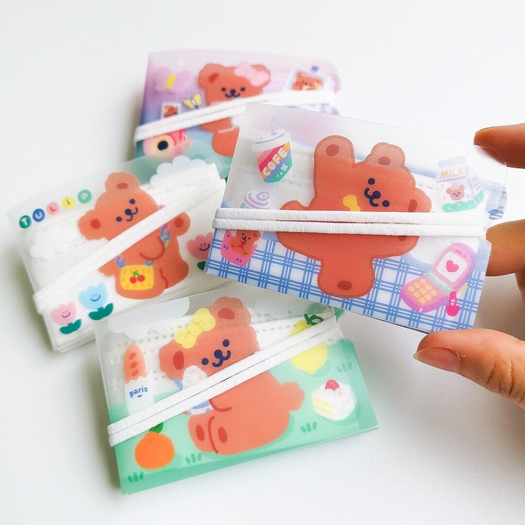 Kẹp giữ mặt nạ Bentoy milkjoy có thể gập lại họa tiết gấu dễ thương
