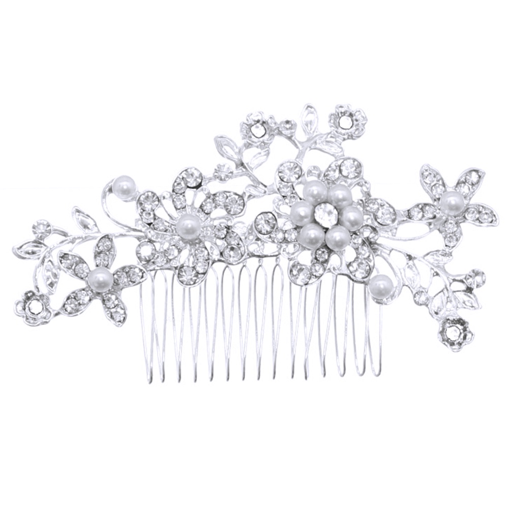 Lược cài tóc hình hoa đính ngọc trai nhân tạo sang trọng cho cô dâu