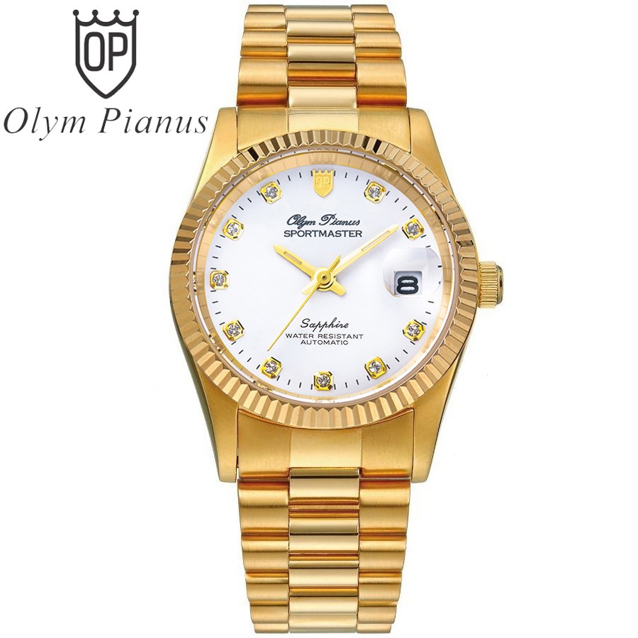 Đồng hồ nam dây kim loại mặt kính sapphire automatic Olym Pianus OP89322 OP89322AGK