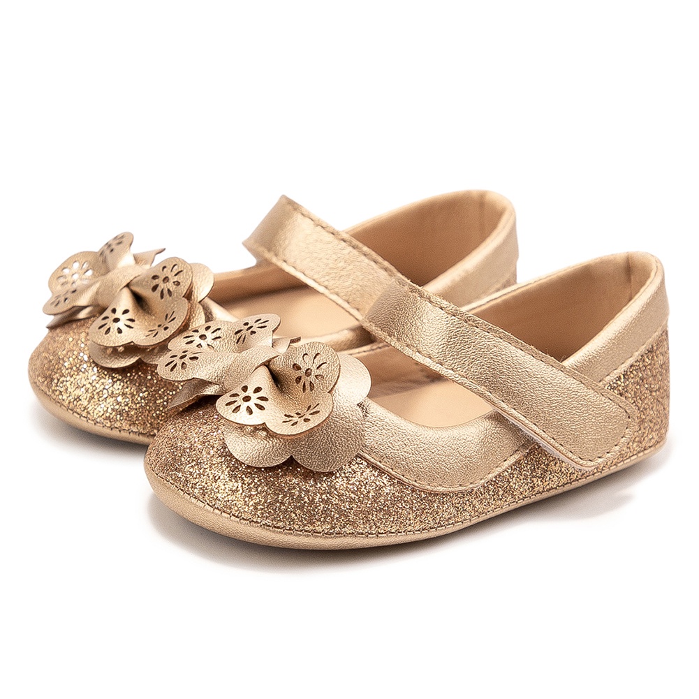 Giày búp bê da PU đế mềm chống trượt đính sequin lấp lánh cho bé gái 0-18 tháng tuổi