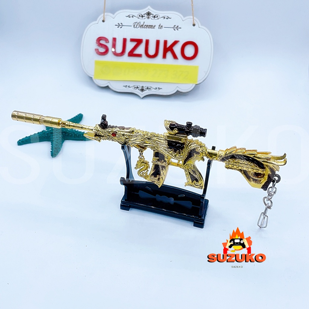 Mô hình M416 pubg kim loại lắp ráp đồ chơi mini Dragon Gold dài 21cm tặng kèm kệ đỡ trưng bày