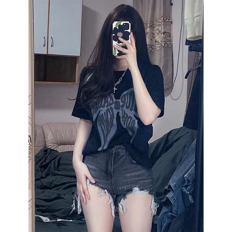Hàng Bán Chạy Quần Short Denim Dáng Chữ a Cạp Cao Rách Gối Gợi Cảm Mùa Hè Nóng Bỏng Phong Cách Viền Gợi Cảm