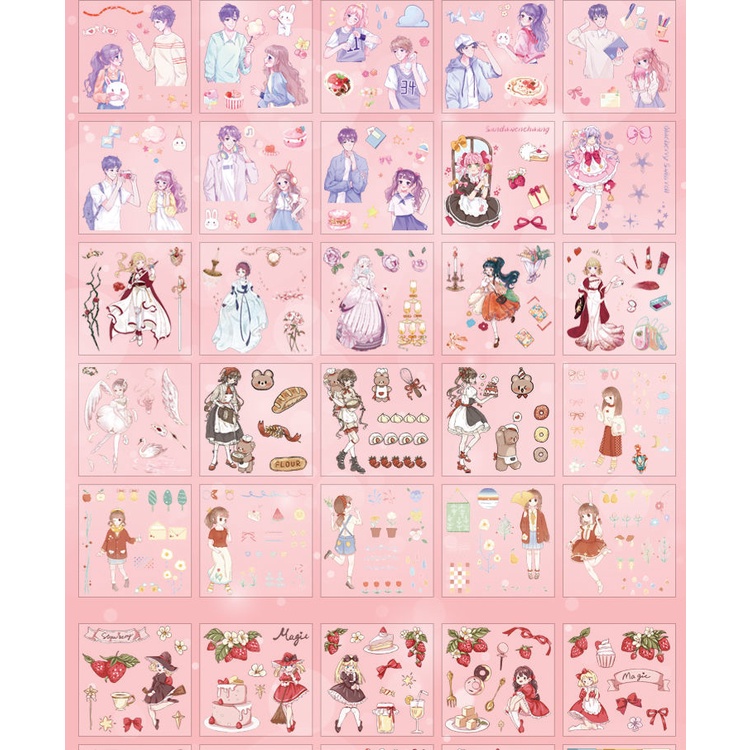 Bộ 100 Tấm Hình Dán Nhân Vật Hoạt Hình Trang Trí Sổ Tay Dễ Thương