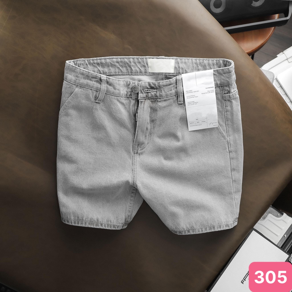 Quần short jean nam xám nhạt trơn không rách gối chất bò cao cấp co dãn 4 chiều cực đẹp, quần đùi rin havado 305 mẫu mới