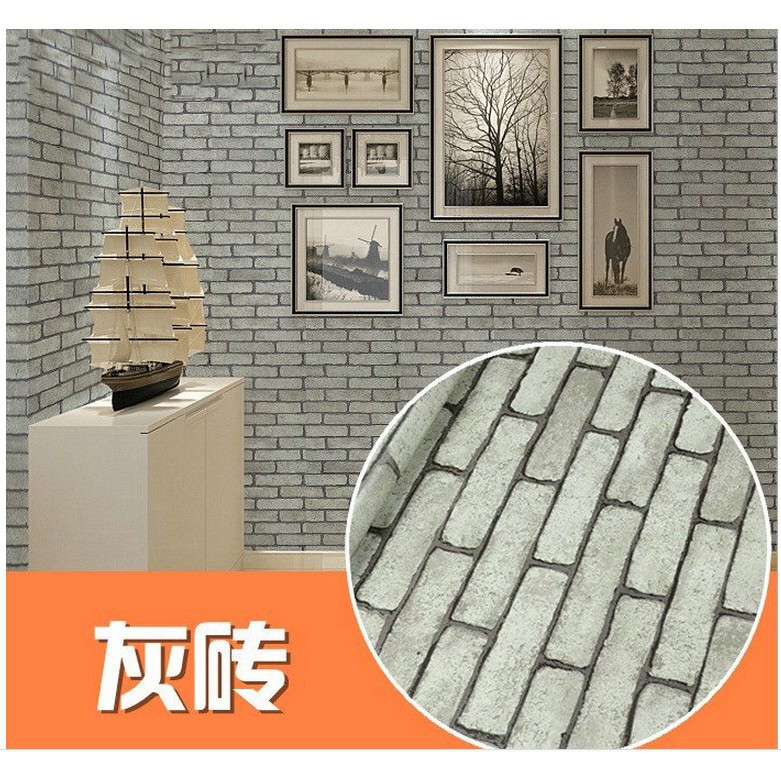 Cuộn 5M PVC giấy dán tường (có sẵn keo dán) – GẠCH XÁM CHỮ NHẬT YJ180