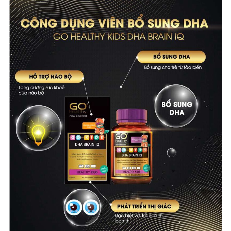 Viên nhai hoặc uống omega DHA cho bé GO Healthy Go Kids DHA BRAIN IQ bổ mắt, sáng mắt bổ não cho bé lọ 60 Viên