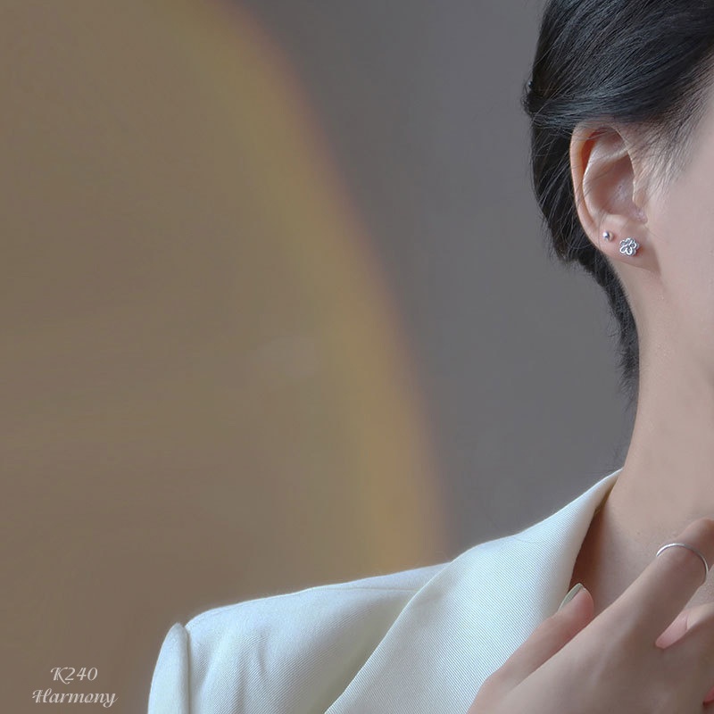 Khuyên tai tròn nữ bạc 925 bông hoa nụ đá chốt bi vặn màu xi bạch kim và vàng | HARMONY ACCESSORIES K240
