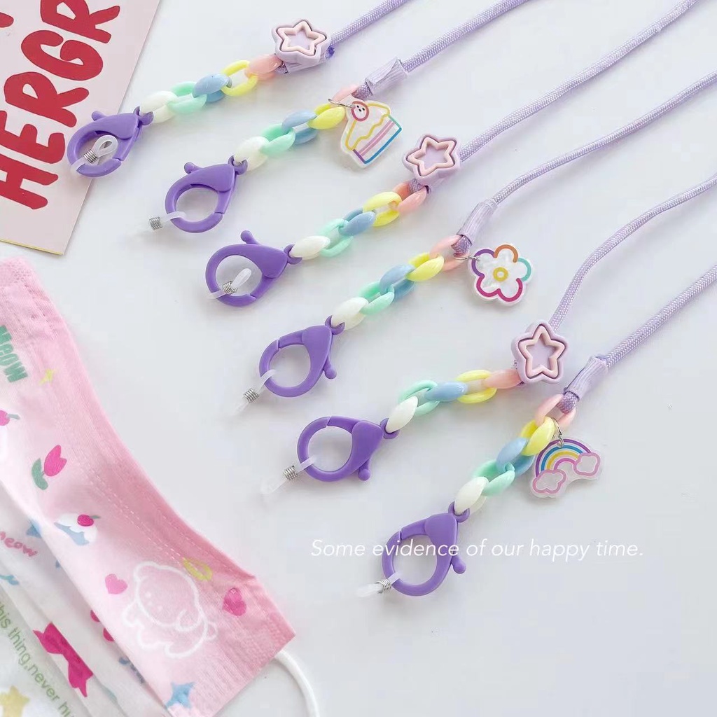 Dây Đeo Mắt Kính Bằng Nilon Màu Tím Họa Tiết Hoạt Hình Phong Cách Hàn Quốc Đơn Giản