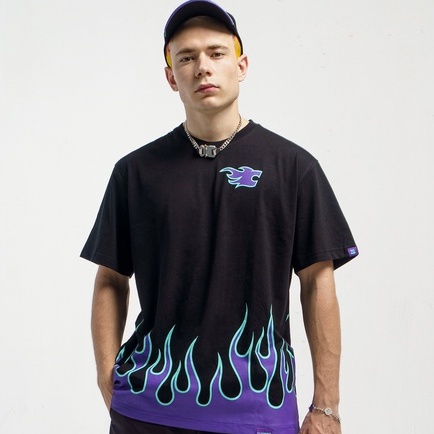 Áo thun tay lỡ local brand Clownz Racing Flames họa tiết lửa unisex, form rộng, chất cotton | BigBuy360 - bigbuy360.vn