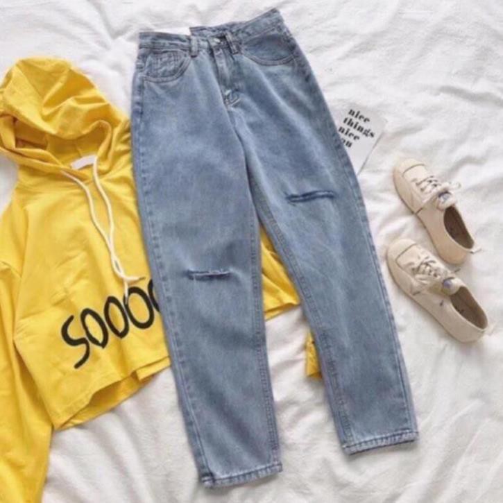 Quần jean bò baggy nữ cạp cao hàng Quảng Châu phong cách Hàn Quốc sành điệu style năm 2021