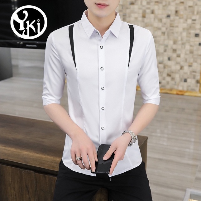 Áo sơ mi, Áo sơ mi tay lửng phối màu 2 bên nam tính, trẻ trung, bắt mắt giả hơp lý ,hàng thiết kế cao cấp h46 | BigBuy360 - bigbuy360.vn