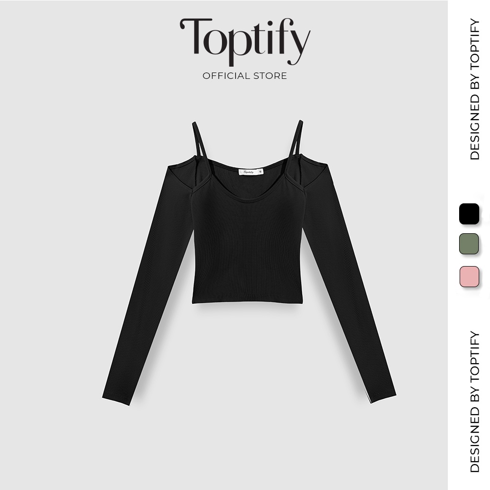 Áo croptop nữ tay dài body TOPTIFY kiểu khoét vai cổ tim Wisdom Top AC33
