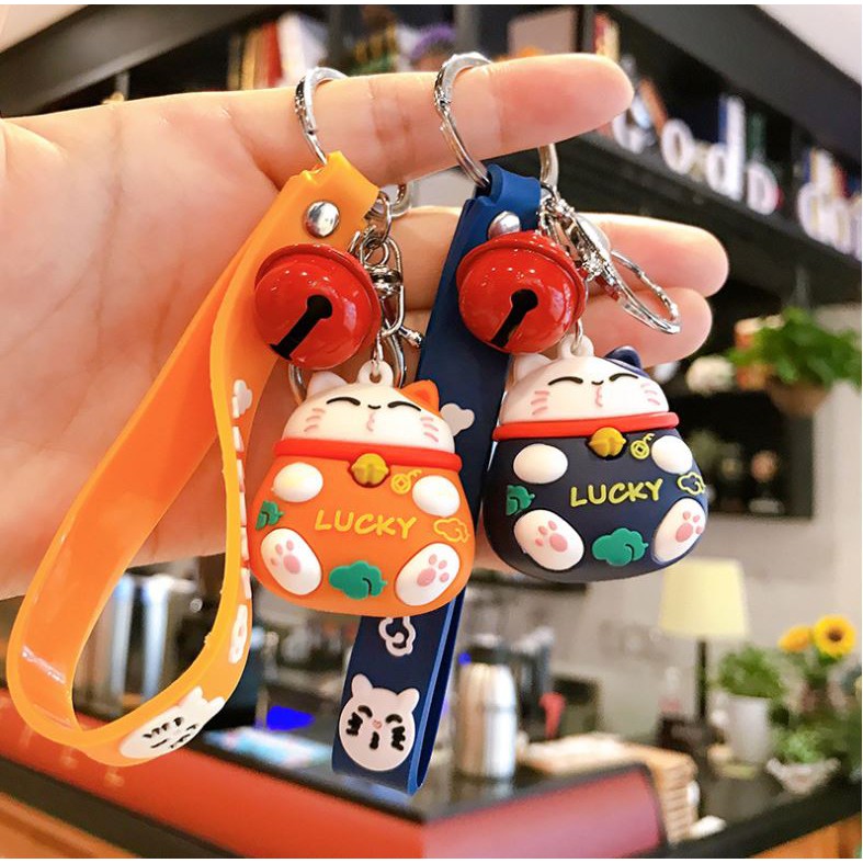Móc khóa mèo thần tài Lucky kèm chuông dễ thương, nhiều màu sắc Ráp dùng làm quà tặng, móc treo ví, túi xách, balo-TH08