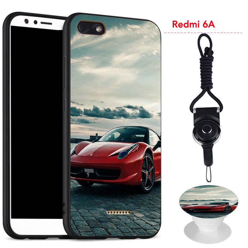 Ốp điện thoại in hình hoạt hình kèm giá đỡ cùng họa tiết và dây đeo cho Xiaomi Redmi 6A