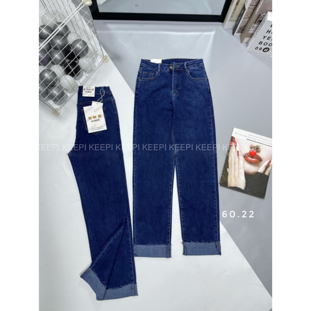 Quần Bò Ống Đứng Vắn Gấu KEEPI Co Giãn Cạp Cao Tôn Dáng