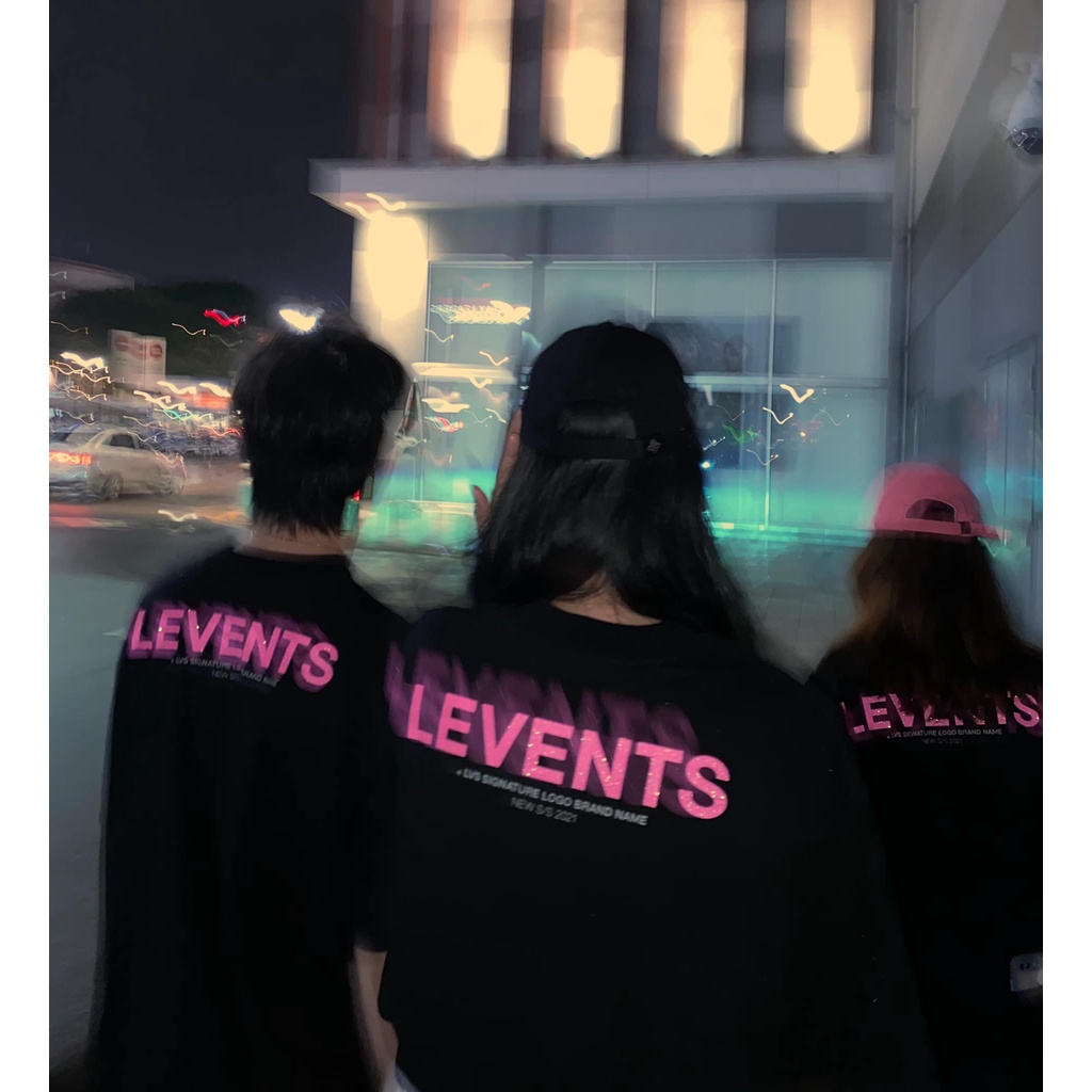 Áo Thun Local Brand Levents Đen Chữ Hồng Logo Thêu Unisex Nam Nữ Full Mạc