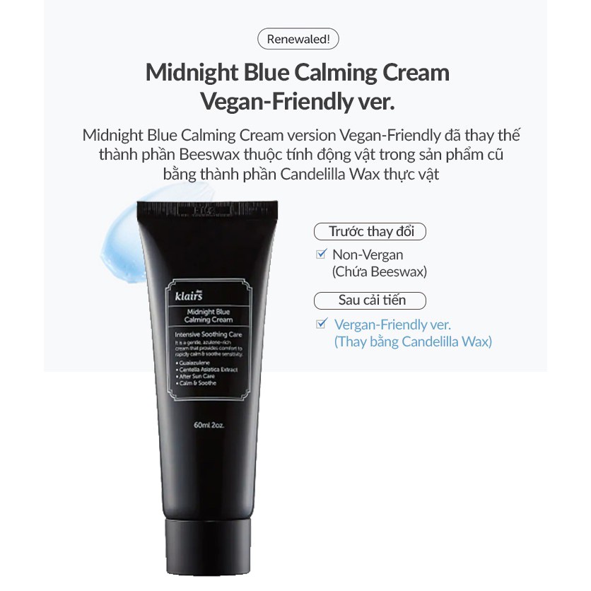 Kem Dưỡng Phục Hồi Da Klairs Midnight Blue Calming Cream 30ml và 60ml