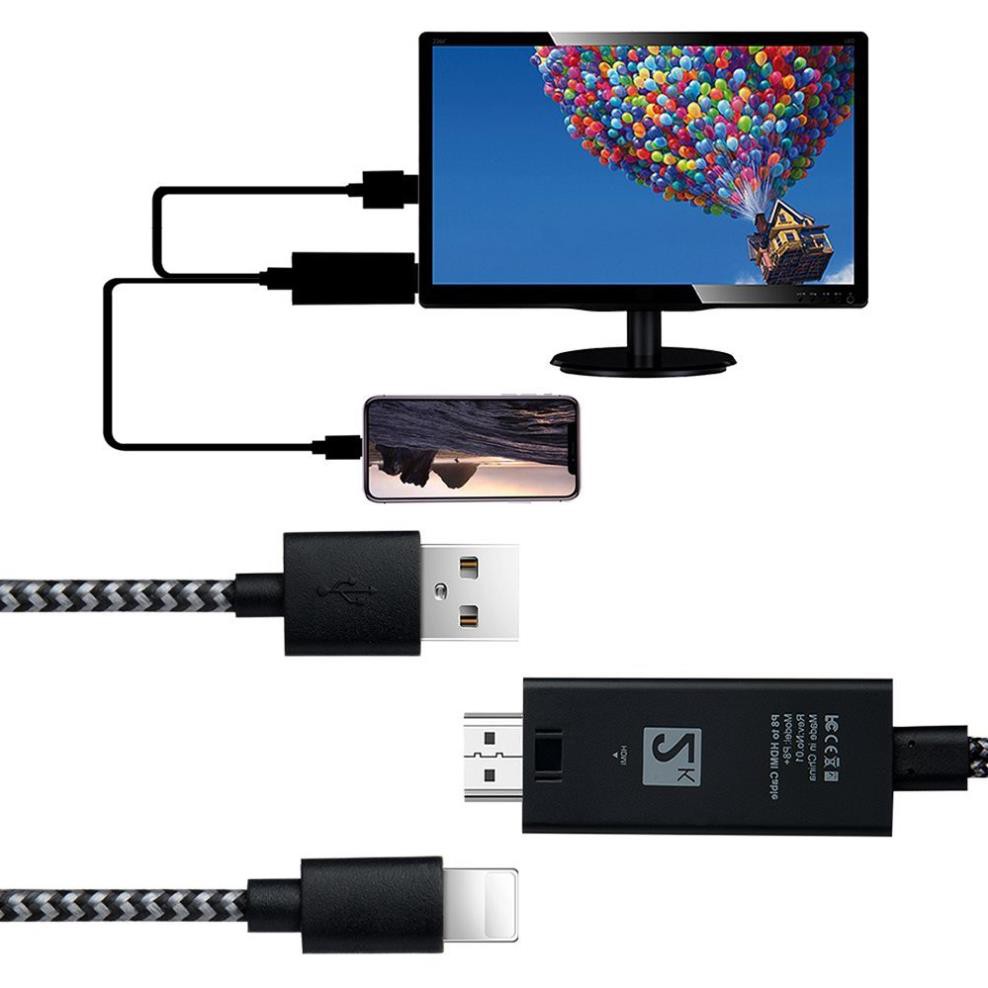 Kết nối Iphone sang HDMI 2K (Dây dù) dài 2m hỗ trợ IOS 12