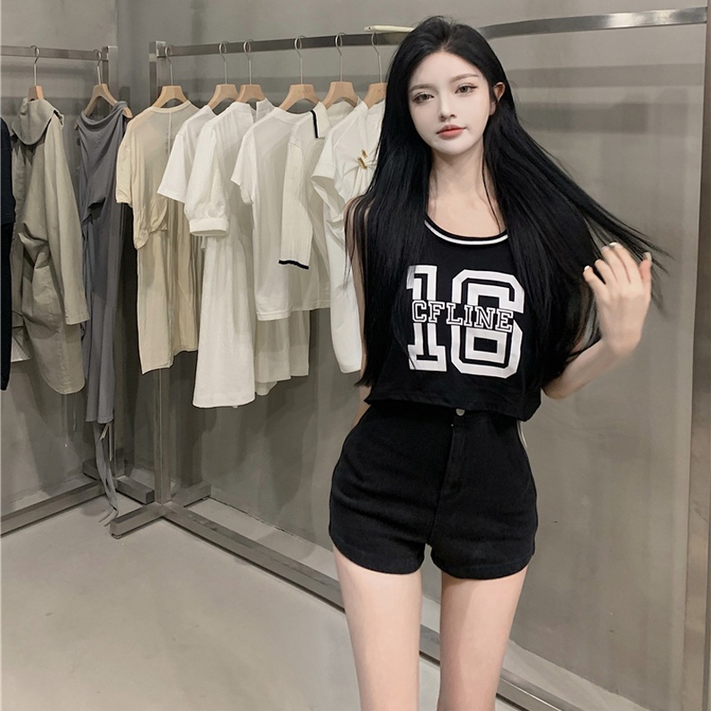Quần Short Denim Lưng Cao Ống Rộng Thời Trang Retro Hàn Quốc Cho Nữ
