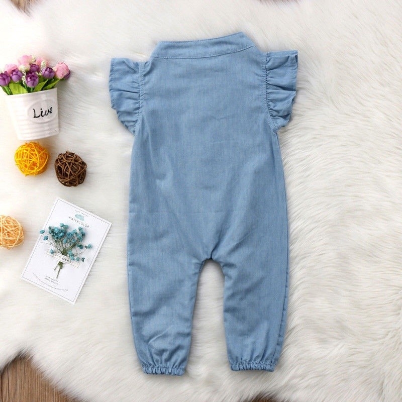 Bộ áo liền quần thêu hoa xinh xắn cho bé gái
