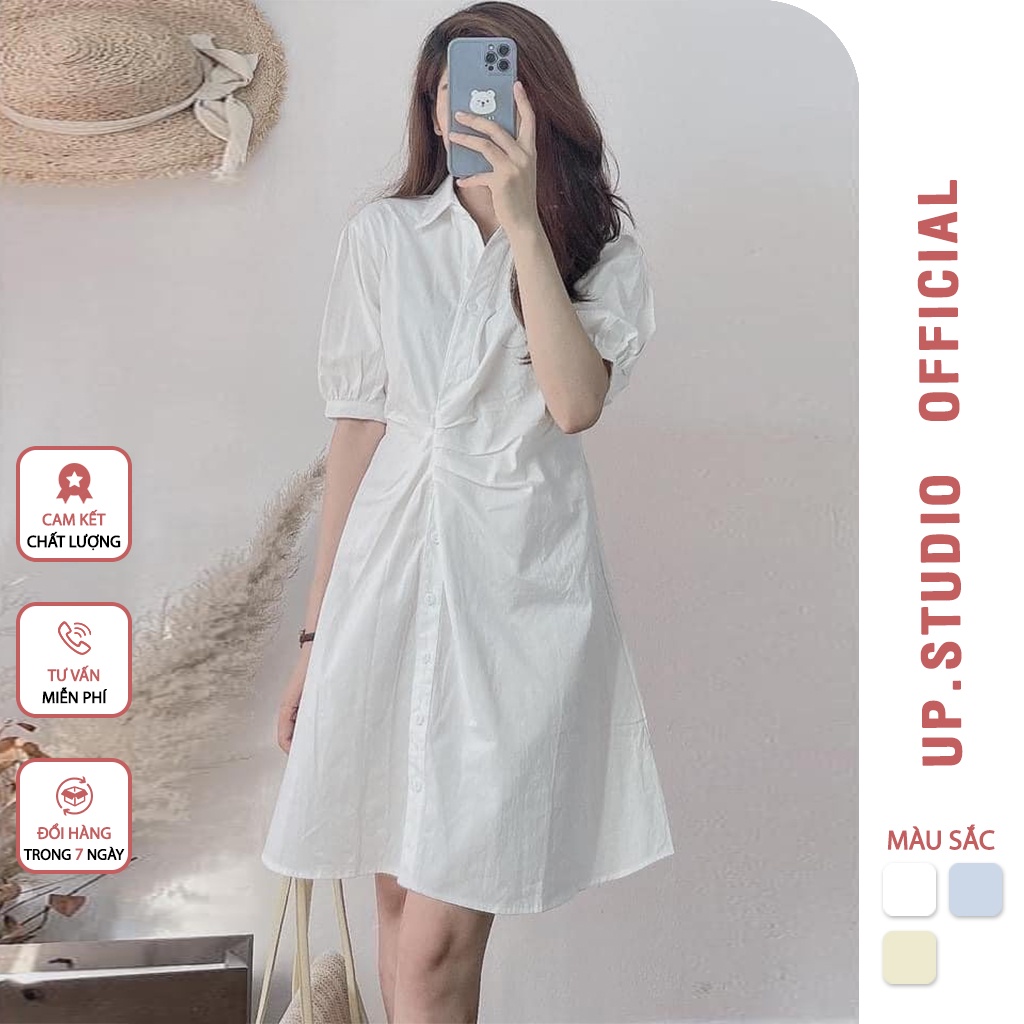 Váy sơ mi dáng dài suông tay bồng phồng trắng ulzzang đầm nữ tiểu thư xinh công chúa đi dự tiệc đám cưới