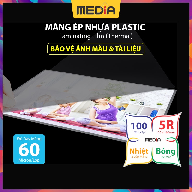 Màng Ép Plastic 5R MEDIA inkjet, Màng Ép Nhựa , Kích Thước 13.5 x 18.6cm (5R), Độ Dày 60 Micro, 100 Tờ