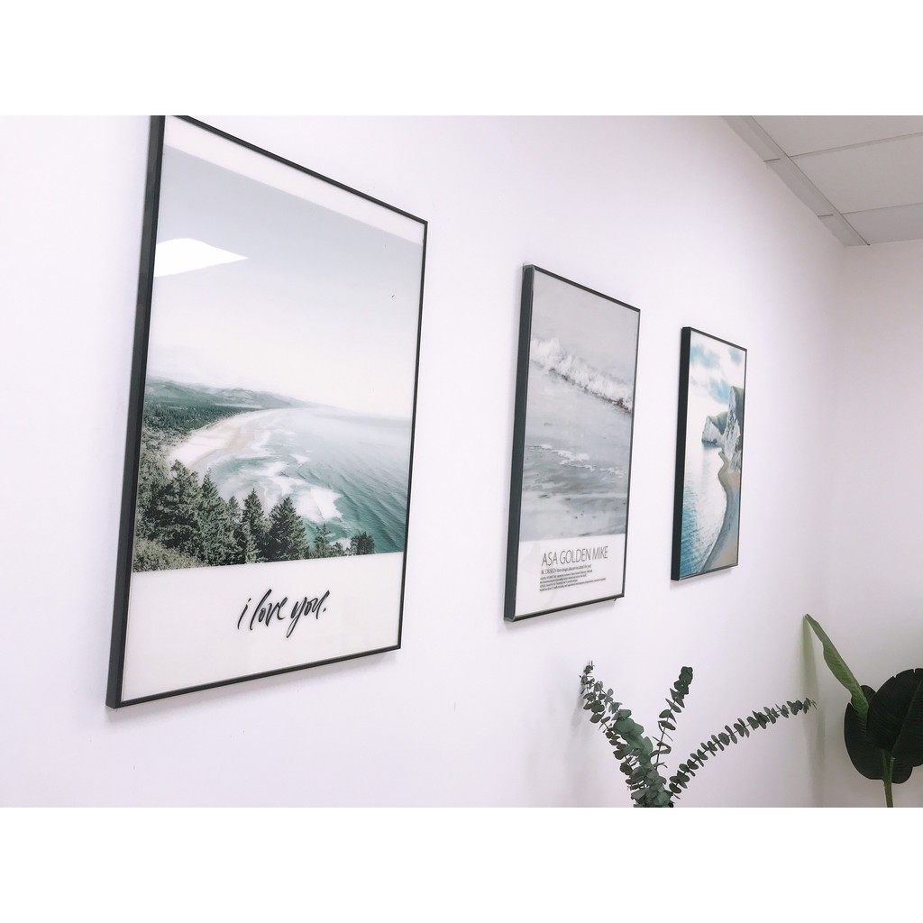 Tranh treo tường decor bộ 3 tranh tráng gương cao cấp mẫu bãi biển hiện đại phòng khách- GD46