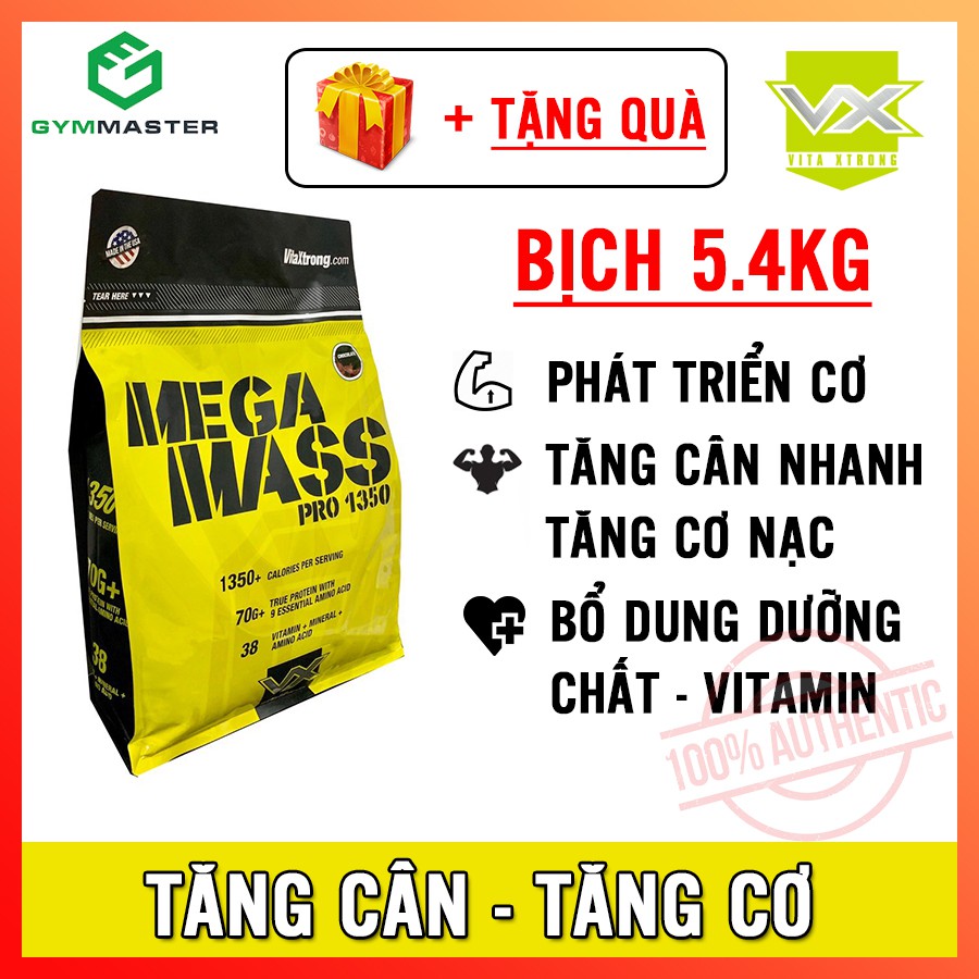 Sữa Tăng Cân Nhanh , Phát Triển Cơ Bắp , Bổ Sung Dinh Dưỡng Hoàn Chỉnh MEGA MASS PRO 1350 - Hàng Chính Hãng 100%