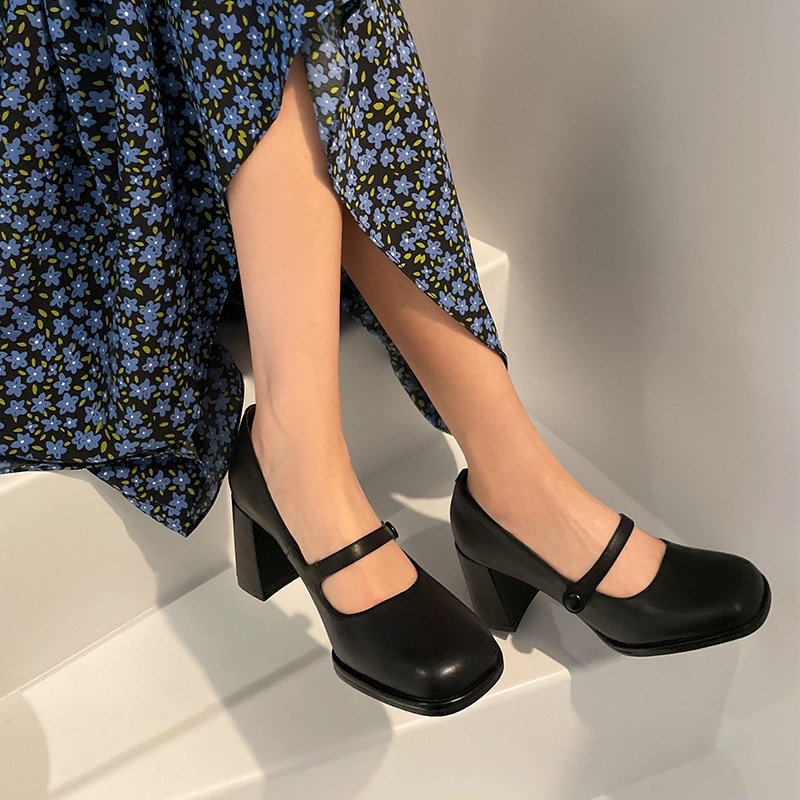 Giày cao gót nữ cao 7cm quai cài ngang 3 màu đen trắng nâu