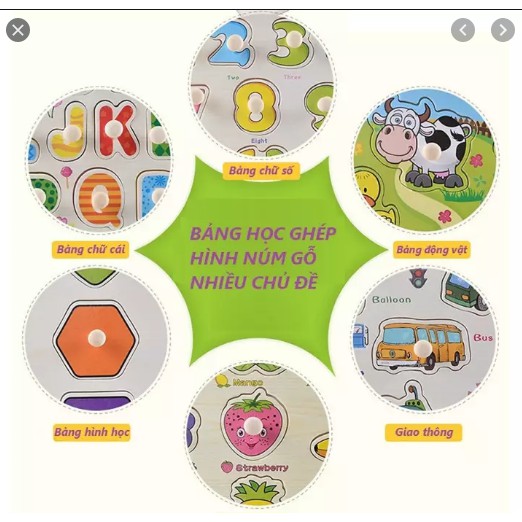Bảng Núm Gỗ Nhiều Chủ Đề, Bảng Ghép Hình Núm Gỗ Động Vật, Trái Cây, Chữ Số Giáo Dục Sớm Phát Triển Trí Tuệ