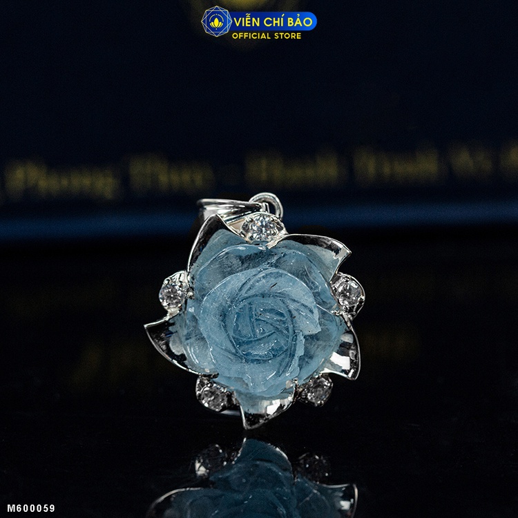 Dây chuyền bạc nữ mặt hoa mẫu đơn Aquamarine bạc 925 thời trang phụ kiện trang sức nữ Viễn Chí Bảo D400672