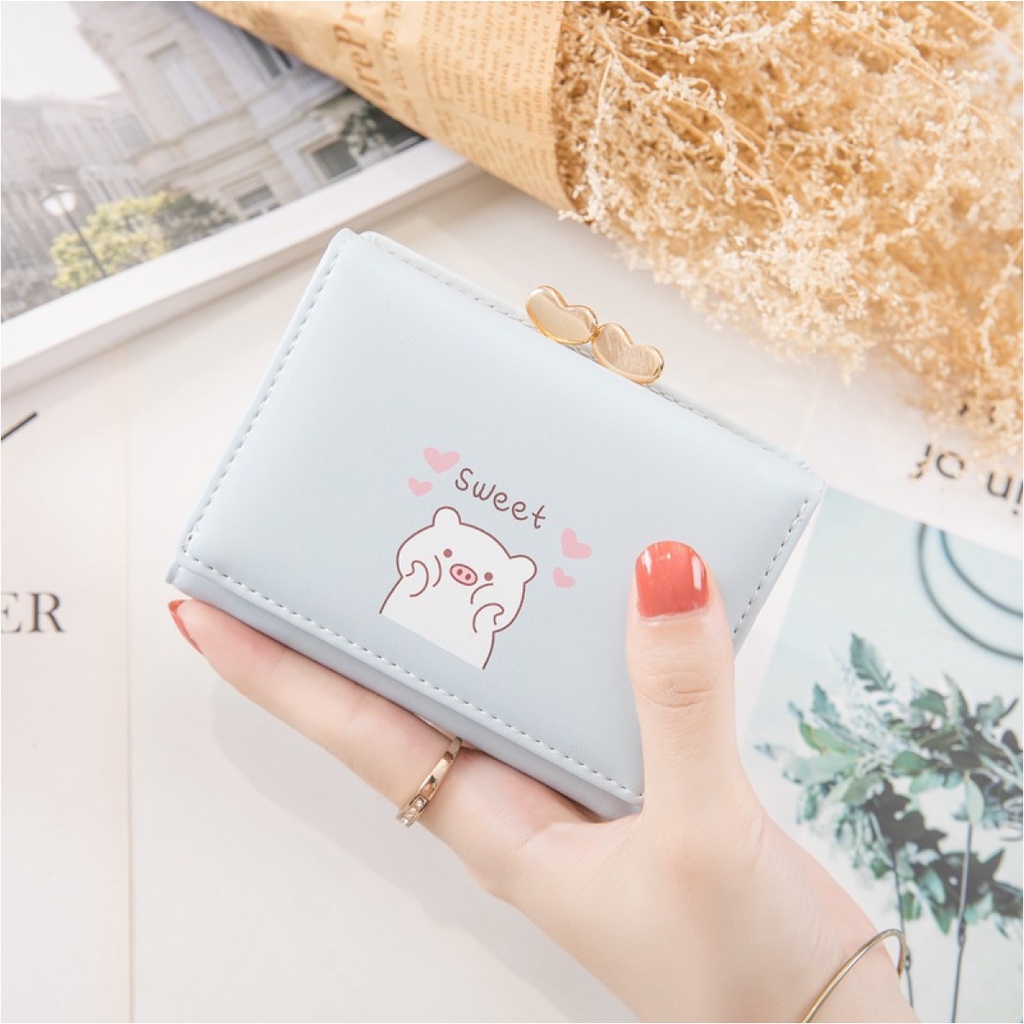 Ví nữ mini cầm tay GENZZZ họa tiết con heo nhiều ngăn tiện dụng chất da cao cấp V005