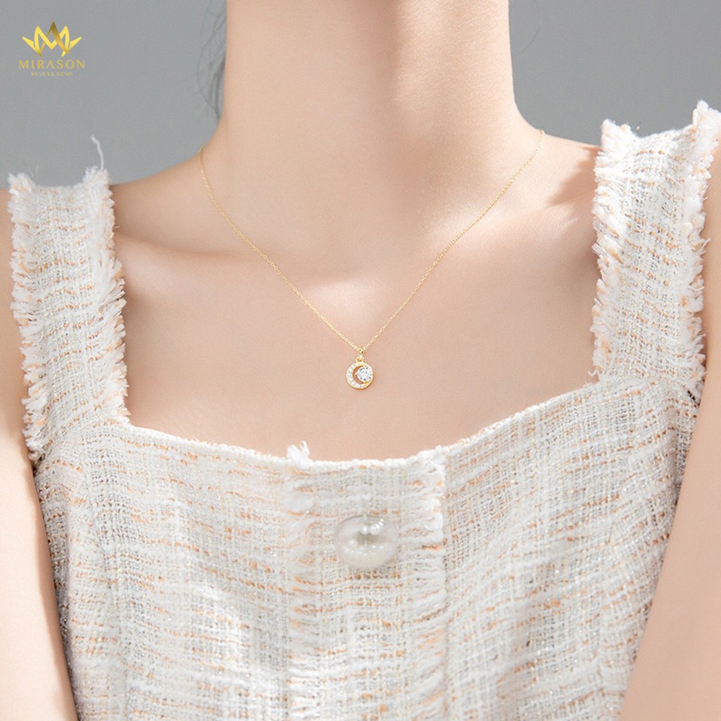 Dây Chuyền Bạc Nữ MIRASON Tròn Mix Đá Sáng Lấp Lánh Quyễn Rũ MDC025 - Vòng Cổ Nữ Bạc 925 Trăng Sao Sáng Cao Cấp